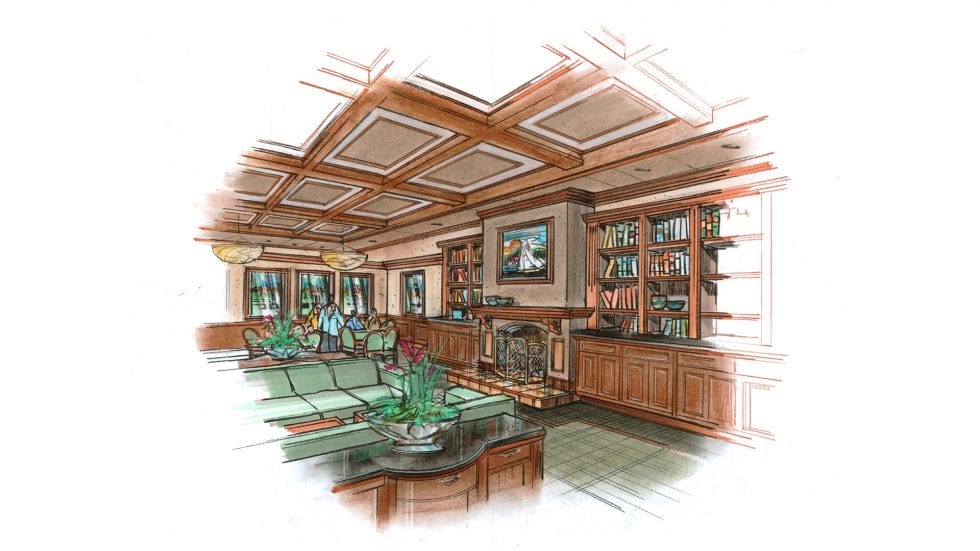 Luxurious home interior design showcasing elegant wood cabinetry and coffered ceiling, ideal for upscale residential planning and interior styling by Lauren Anderson Design.